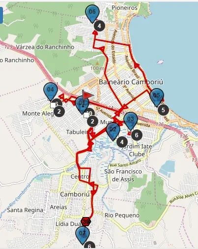 Mapa com as rotas da frota Trinitá rastreadas por GPS